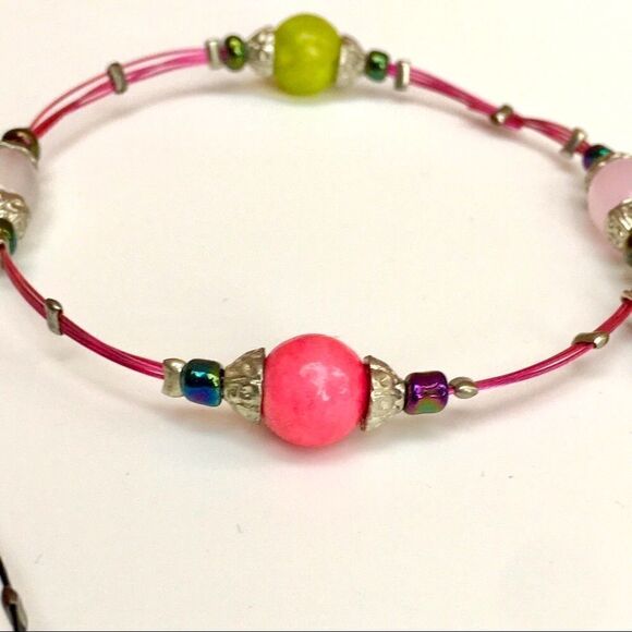 Polymer Heart Charm & Bead Wire Bracelet Set of 3 - Picture 5 of 8